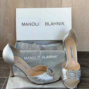 Manolo Blahnik silver colored dress sandals
